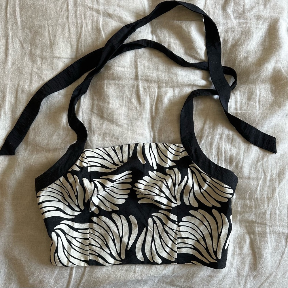 a new day Black and White Halter Crop Top